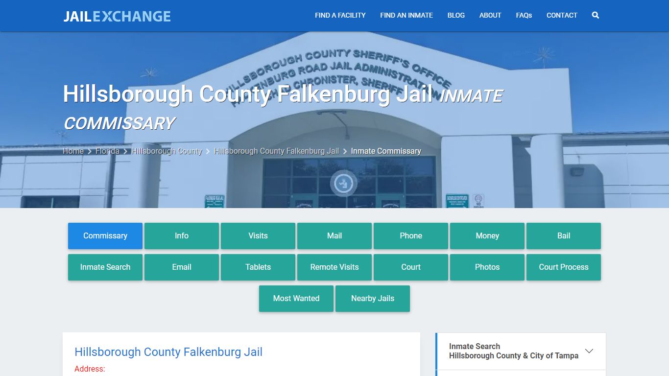 Hillsborough County Falkenburg Jail Inmate Commissary